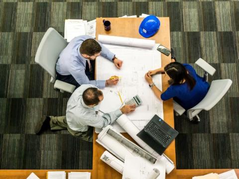 Colleagues working in an office - birdseye view