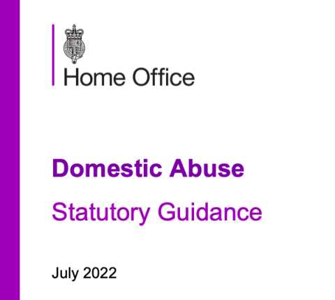 A purple line alongside a white page which reads 'Home Office, Domestic Abuse Statutory Guidance July 2022'