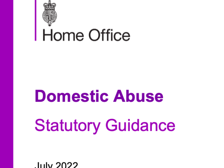 A purple line alongside a white page which reads 'Home Office, Domestic Abuse Statutory Guidance July 2022'